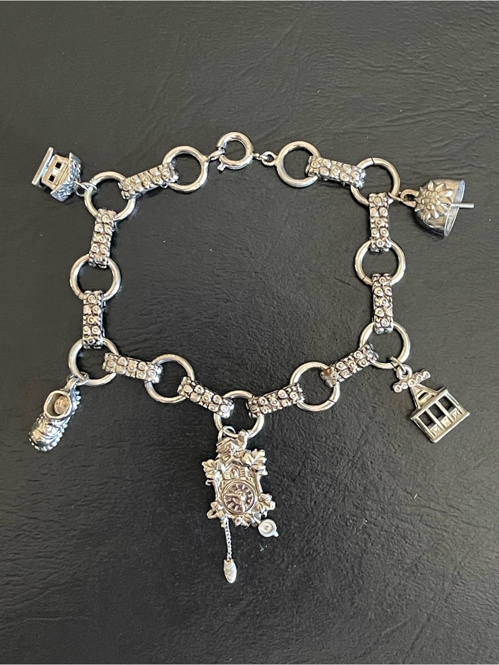 Vintage Silver tone Charm Bracelet with Mixed Charms.